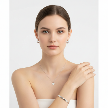 Model wearing Everyday Jewelry Set in Silver